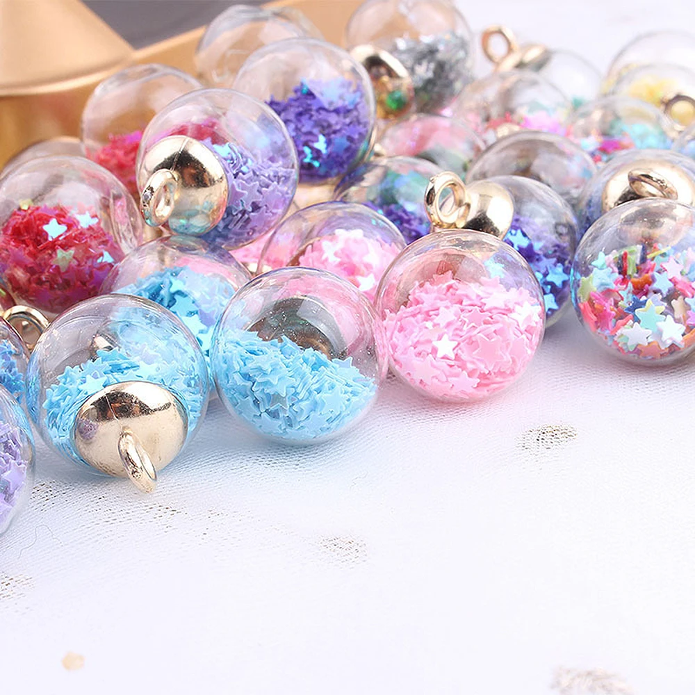 10Pcs Charms Star Sequins Transparent Glass Ball 16mm Pendants Crafts Making Findings Handmade Jewelry DIY for Earrings Necklace