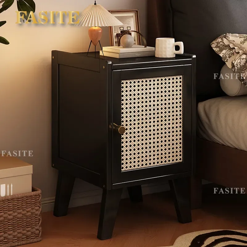 For Bedroom Bedside Table Light Luxury High End Simple Plastic Rattan Sorting Storage Rack Nightstand Organizer Shelf