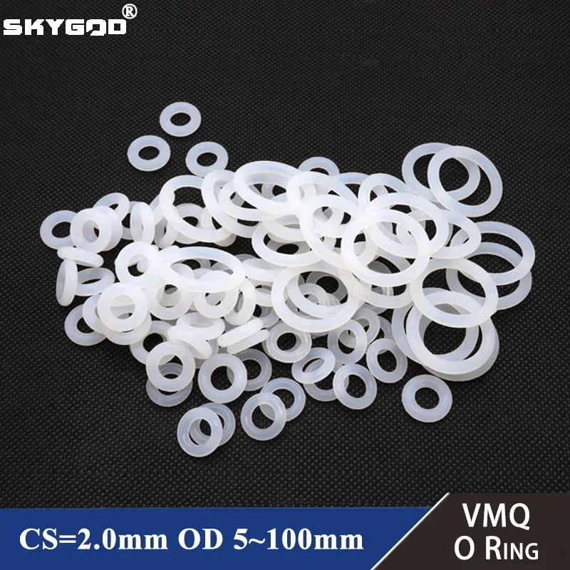 

10/50Pcs VMQ O Ring Gasket CS 2mm OD 5 ~ 100mm Waterproof Washer Silicone Rubber Insulate Round O Shape Seal White Food Grade