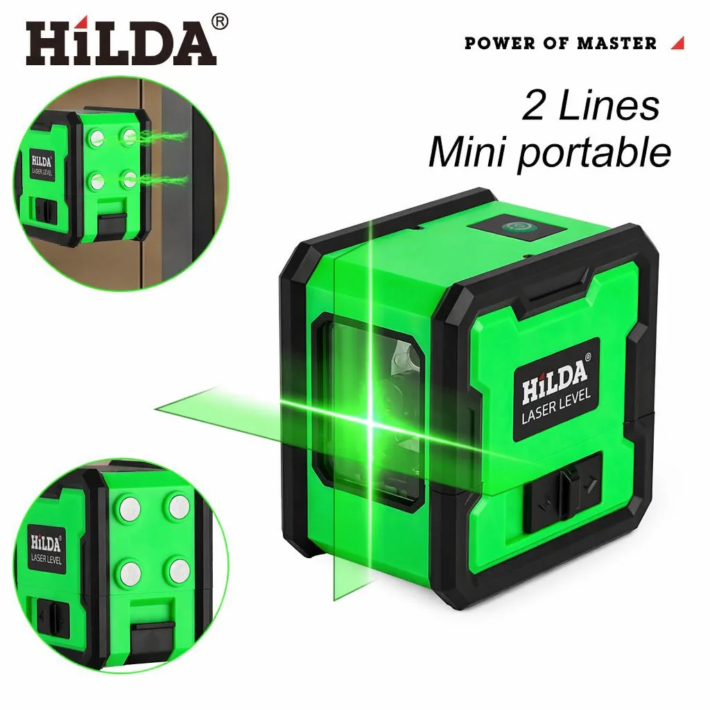 HILDA Mini 2 Lines Green Laser Level Self‑Leveling Horizontal Vertical Cross Line Laser Leveler Portable Household Measuring Tool