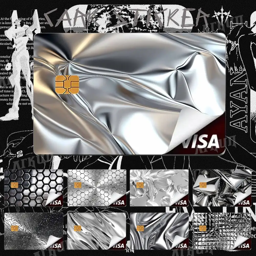 Silver Metallic Texture Card Stickers, Holographic Foil Honeycomb Ripple Pattern Credit Card Decal Card Cover Sticker