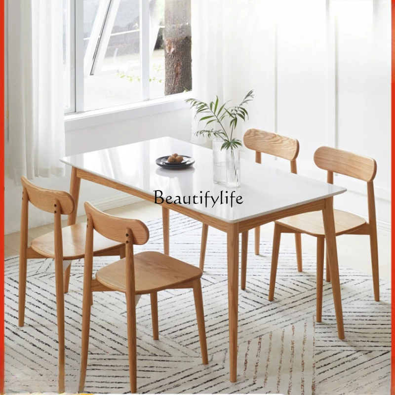 Solid Wood Dining Table Modern Minimalist Oak Dining Tables and Chairs Set Nordic