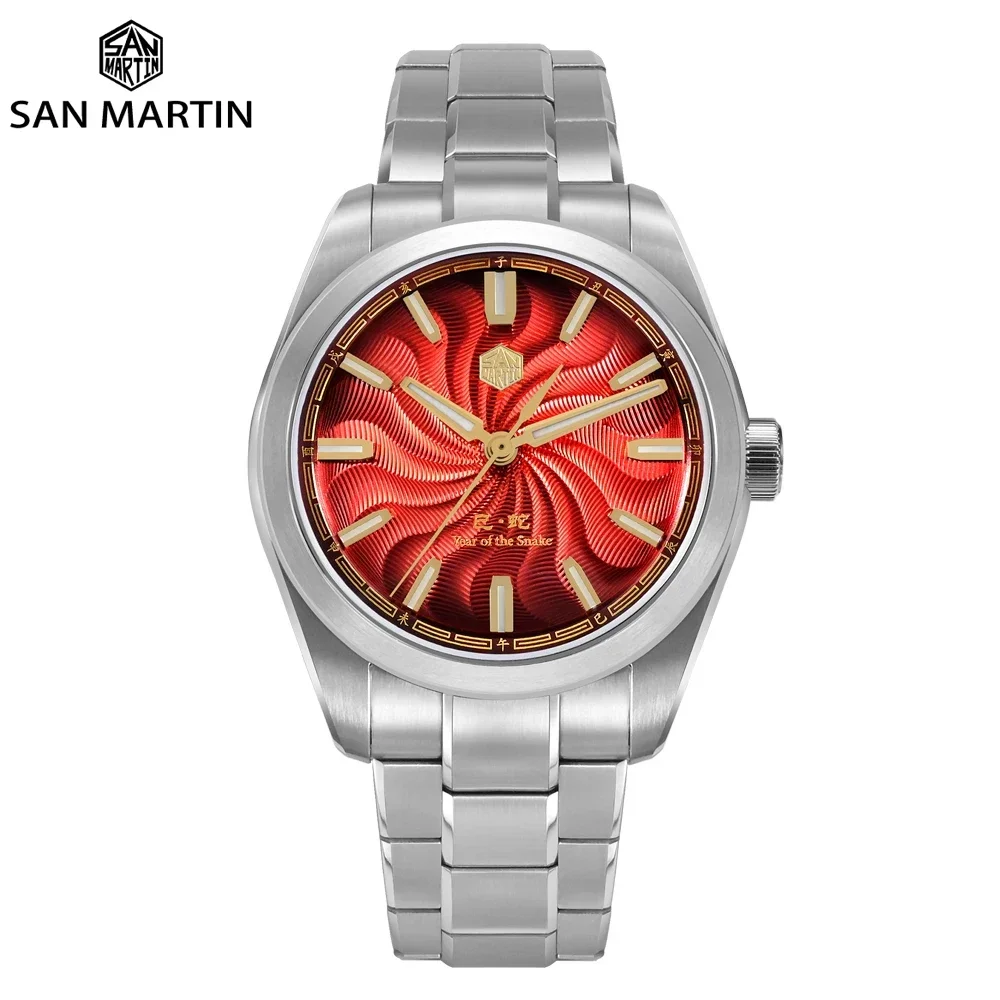 

San Martin SN0144 2025 Snake Year Automatic Mechanical Watch Luminous Limited 39mm Miyota 90S5 Clear Caseback Men Watches