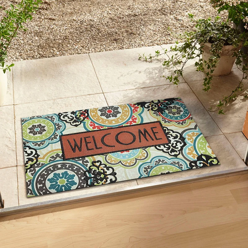 Bathroom Entrance Floral Velvet Floor Mat Anti-Slip Welcome Rug Water Absorbent Door Mat Home Decorative Floor Mat