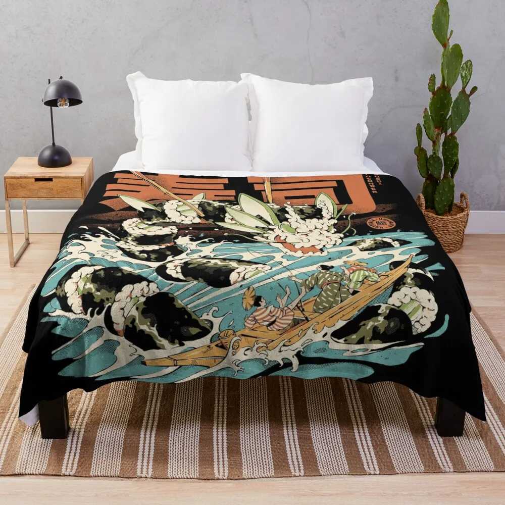 Cucumber Sushi Dragon - Black Throw Blanket Loose heavy to sleep wednesday Plaid Blankets