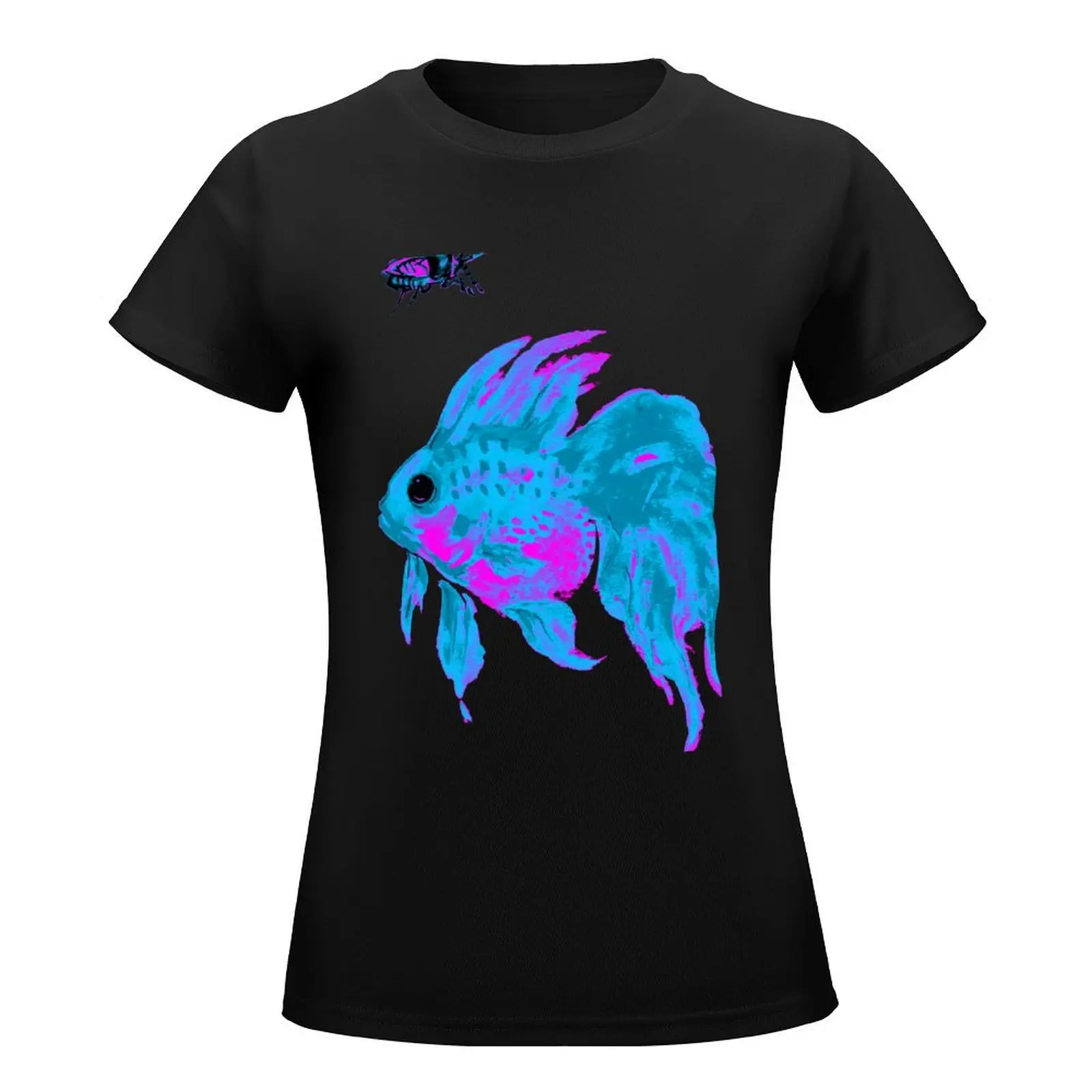 T-shirt poisson rouge et insecte électrique pour femme, vêtements cool, haut d'été surdimensionné, chemise scopique