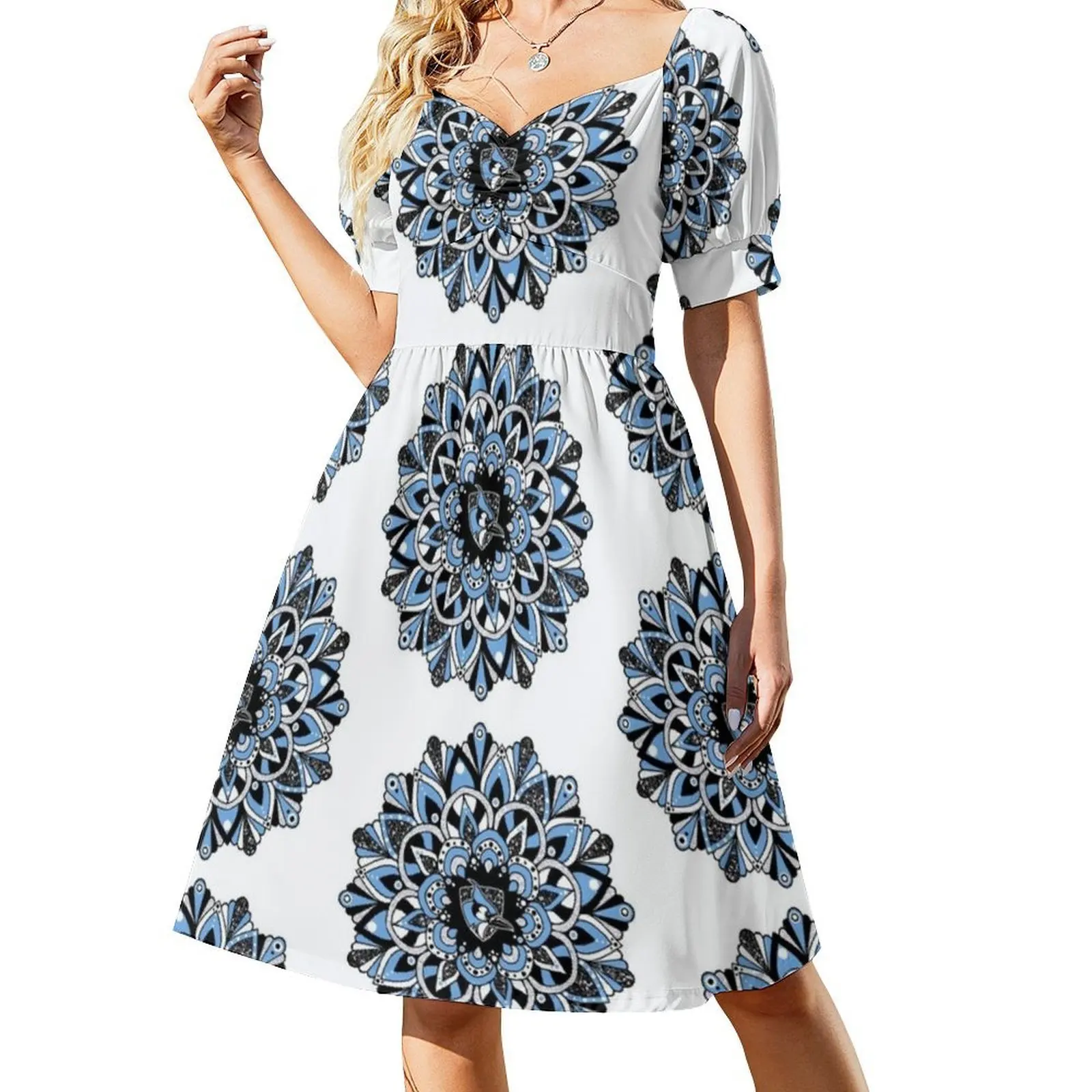 فستان كاجوال من Jhu Bluejay Glitter Mandala على الطراز الكوري للنساء فساتين بسيطة يومية للمكتب للسيدات جونز هوبكنز جونز هوبكنز