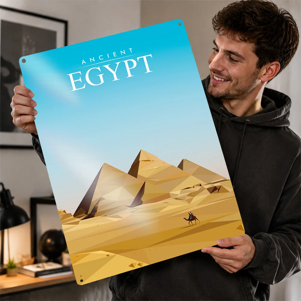 Ancient Egypt Pyramids Aluminum Poster Polygonal Wall Art For Living Room Customized Metal Sign Architecture Lover Gift Idea