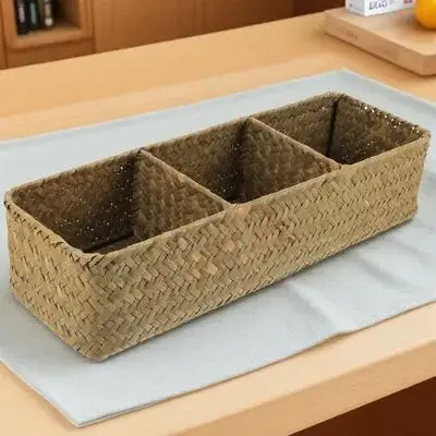 

Storage Box Rattan Handwoven Candy Basket Small Baskets Multipurpose Divided Organizer