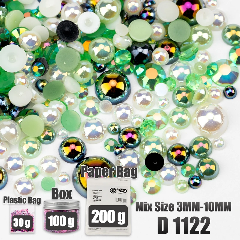 VDD 30/60/100/200g Großhandel Gemischte Größen ABS Halbrunde Perlen Flache Rückseite Perlen Farbige Harz-Strasssteine für Handwerk Nagelkunst DIY Dekoration – Detail 29