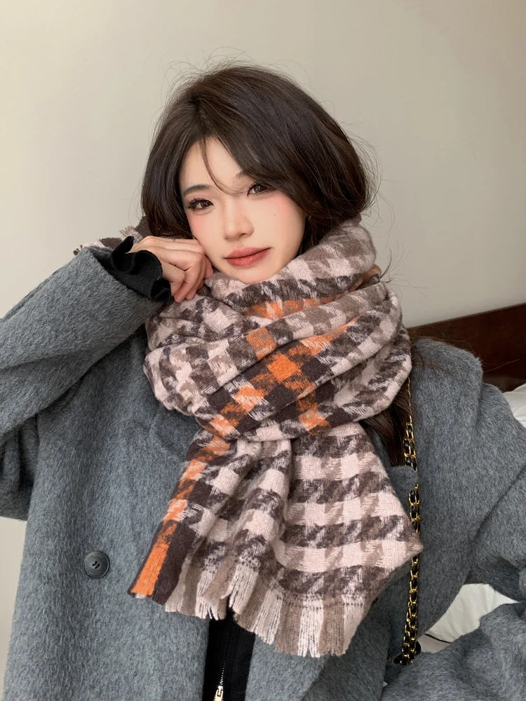 Detachable Scarf Women Plaid Neckerchief Autumn Winter Outdoor Windproof Scarf Neckcover Fashion Warm Lady Ring Scarf R50