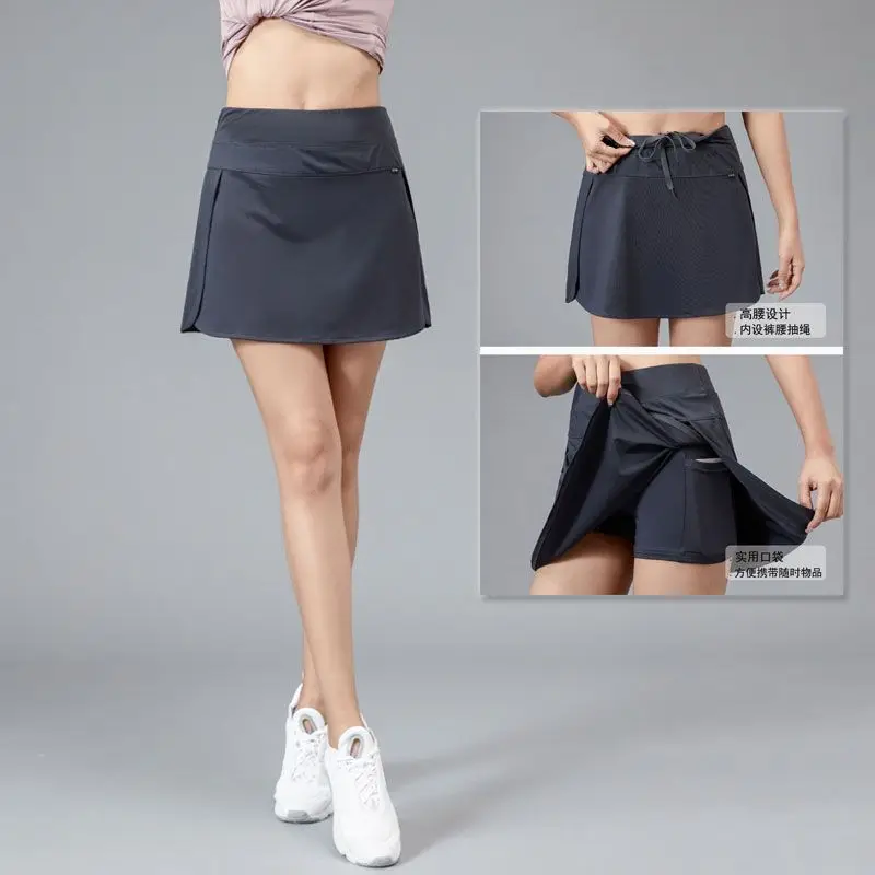 Motion Short Skirt Summer Women Elastic Waist Forking Fake Two Pieces High Waist Bodybuilding Casual Affordable All-match Skirt