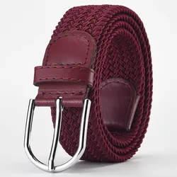Wine Red 105cm Men Belt New Design Very Popular Women Luxury Woven Stretch Casual Alloy Buckle Needle Elastic Canvas Korea