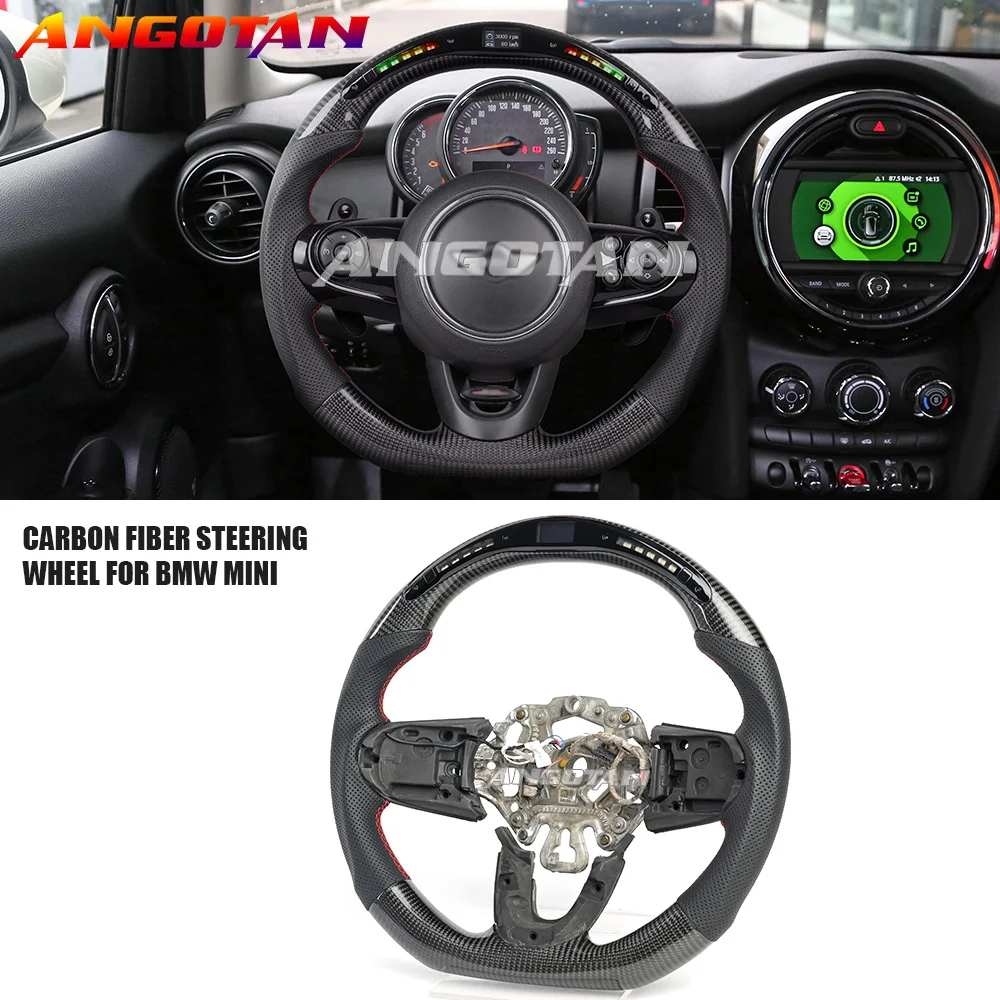 Car Steering Wheel Kit Leather Carbon Fiber Racing For Mini F54 F55 F56 F57 2014 2015 2016 2017 2018 2019 2020 (Without Button）