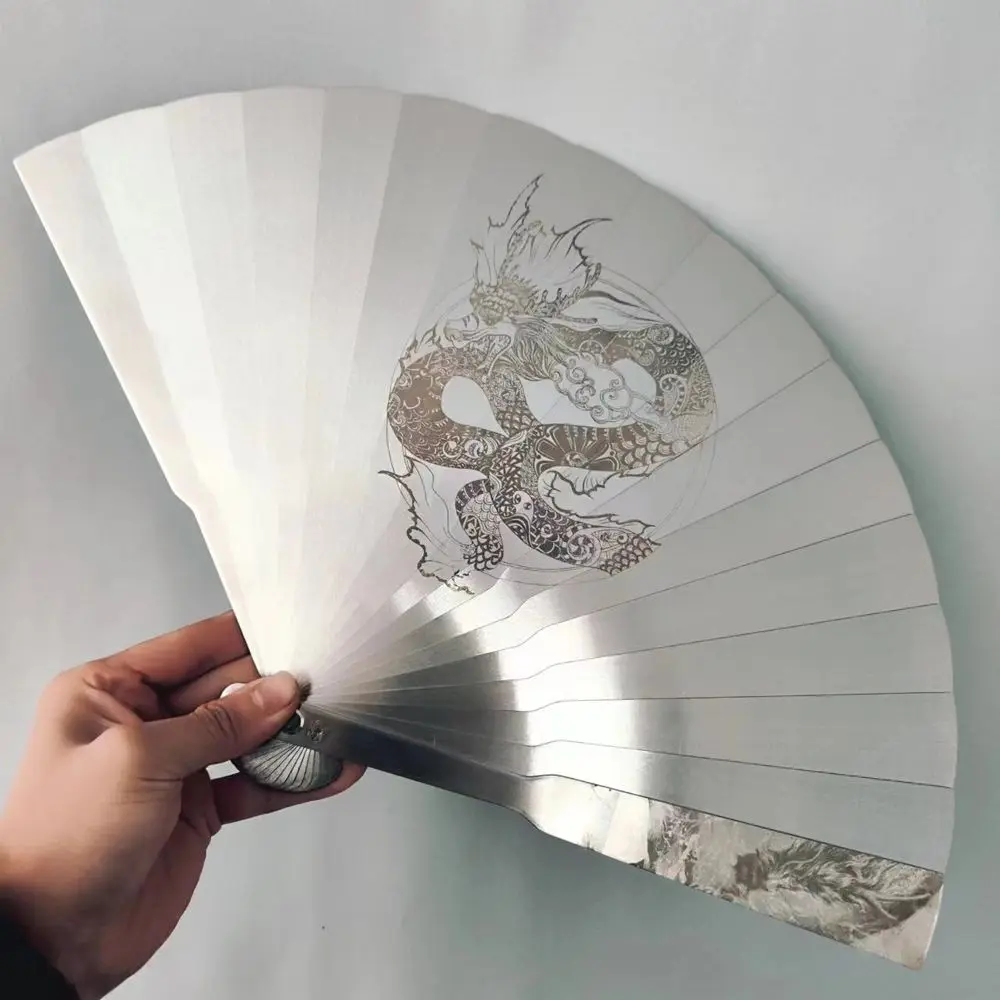 Metal Folding Fan Stainless Steel Martial Arts Kung Fu Fan High-Grade Gift Handicraft Ornaments