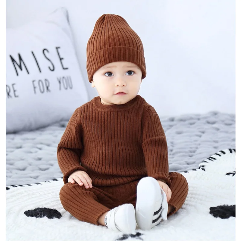 3 stücke Pullover Sets Baby Boy Kleidung Sets Kinder Jungen Mädchen Herbst Winter Strick Kleidung Anzug Neugeborenen Kleinkind Outfits Tops Hosen