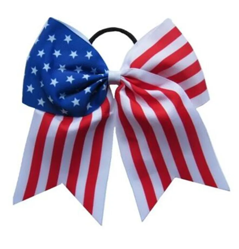 

1pieces Baby Girl cheer bow Patriotic 4th of July American Independence Day 7inch Hair Bow With Clip OR Elastic band