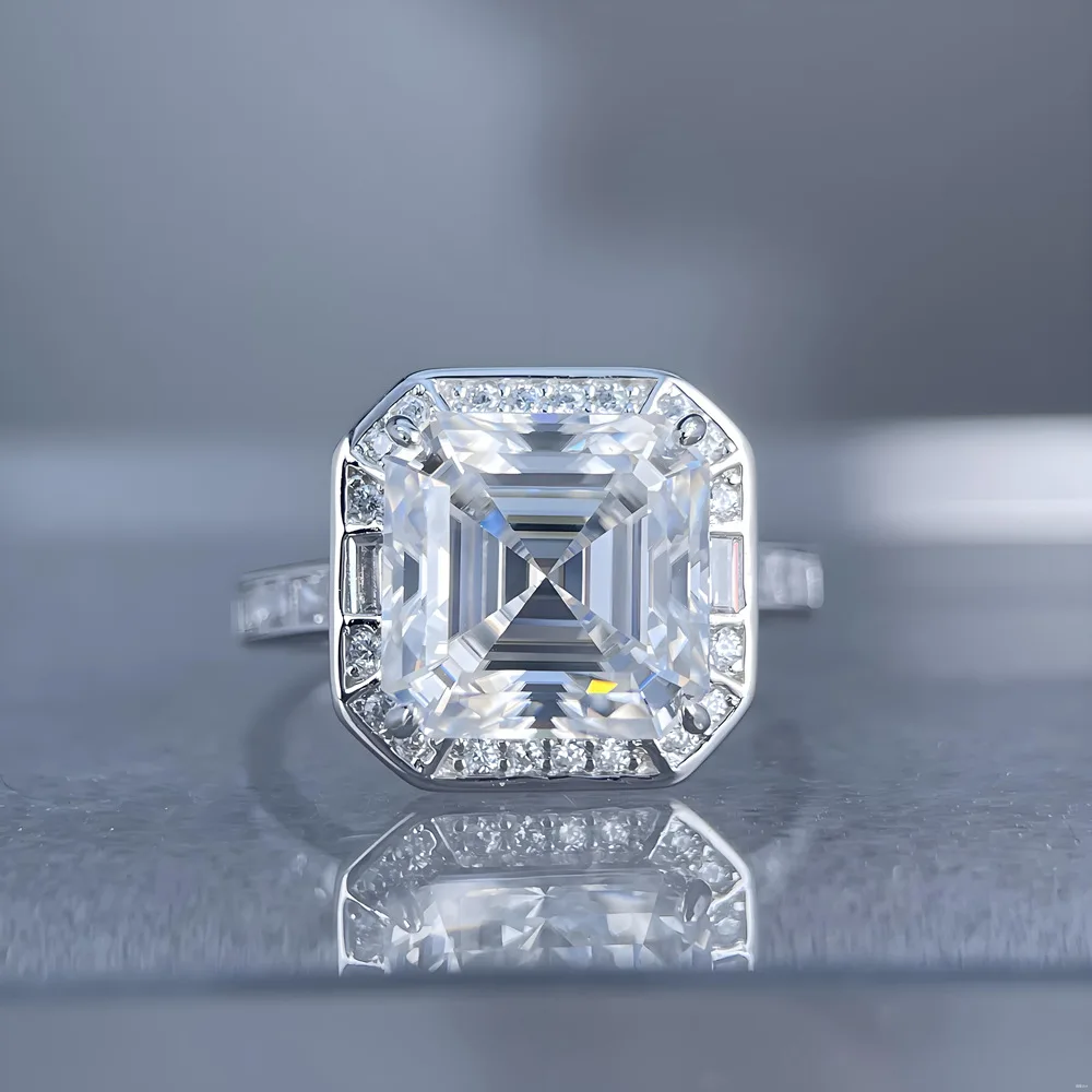 S925 الروديوم مطلي الفضة 5CT D اللون Asscher قطع مويسانيتي 10x10 مللي متر السكر مكعب الدائري للنساء ، مجوهرات رائعة