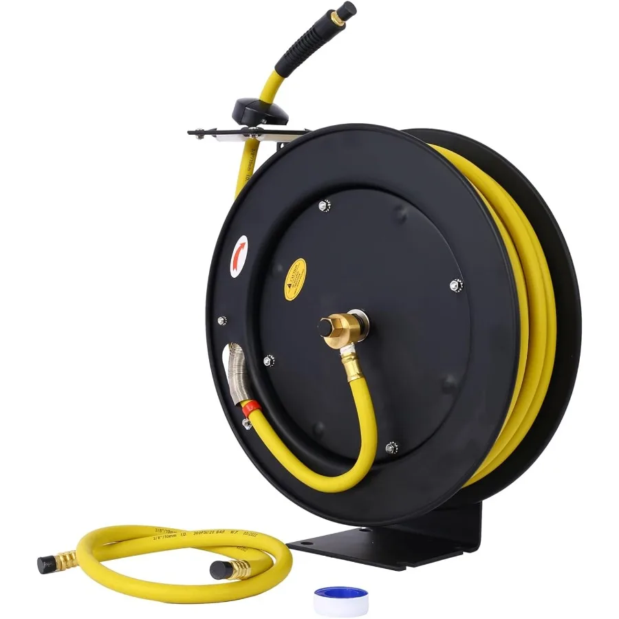 Einziehbare Luftschlauchtrommel für industrielle Baustellen, 3–8 Zoll Durchmesser x 50 Fuß Länge, SBR-Gummischlauch mit maximaler Vorrichtung