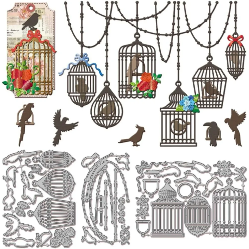 Vogelkäfig-Stanzformen für die Kartenherstellung, Vögel, Papageien-Schnittform für DIY Scrapbooking, Tagebuch, Prägung, Papier, Basteln, Dekor