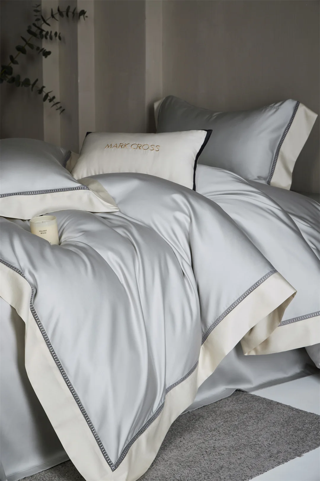 mark Italian 200S minimalist, light luxury, ultra-fine denier Tencel pure cotton four-piece set, high-end hollow bedding