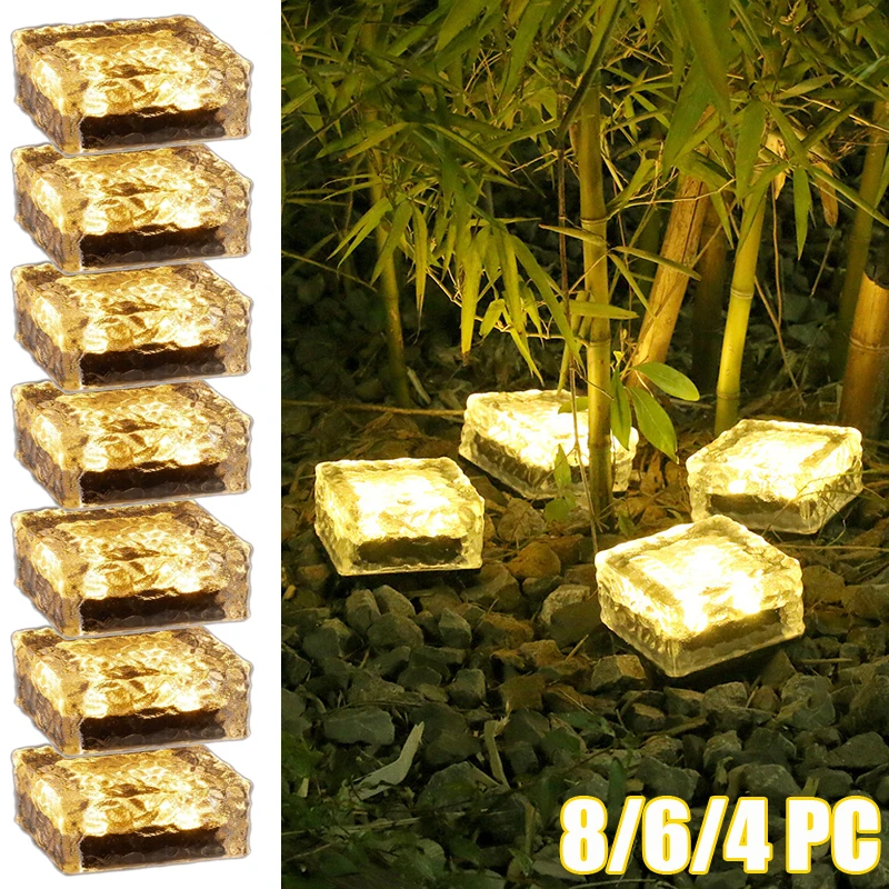 8/4PC Outdoor Waterproof Solar Lights Led Ice Cube Brick Lamp Stair Step Paver Lamp Yard Patio Lawn Garden Decoration Light