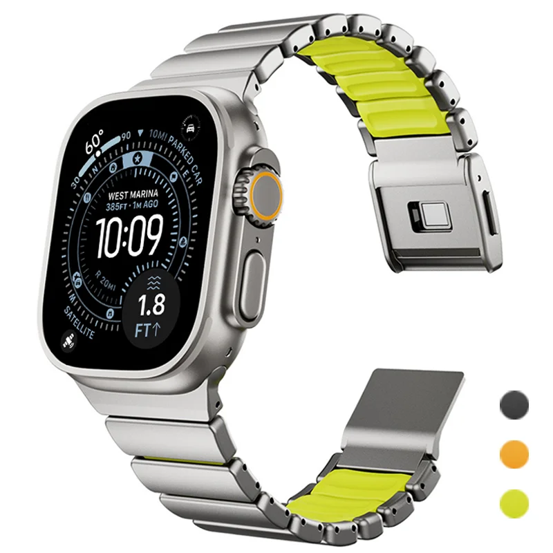 سوار فولاذي فاخر لساعة أبل الترا 3 2 1 49 مللي متر iwatch 11 10 46 مللي متر حزام معدني لسلسلة 9 8 7 6 se 5 4 46 مللي متر 45 مللي متر