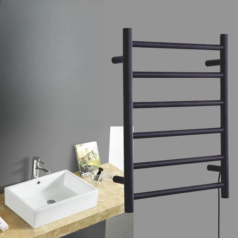 

Electric towel rack 6 bars black round tube regular heating bathroom towel drying rack regular drying
