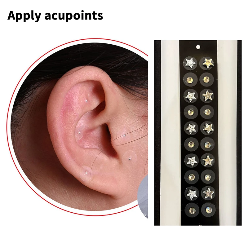 New 20 Patches Pentagram Ear Acupuncture Auricular Ear Stickers Rhinestone Massage Ear Point Pressure Patch Auriculotherapy