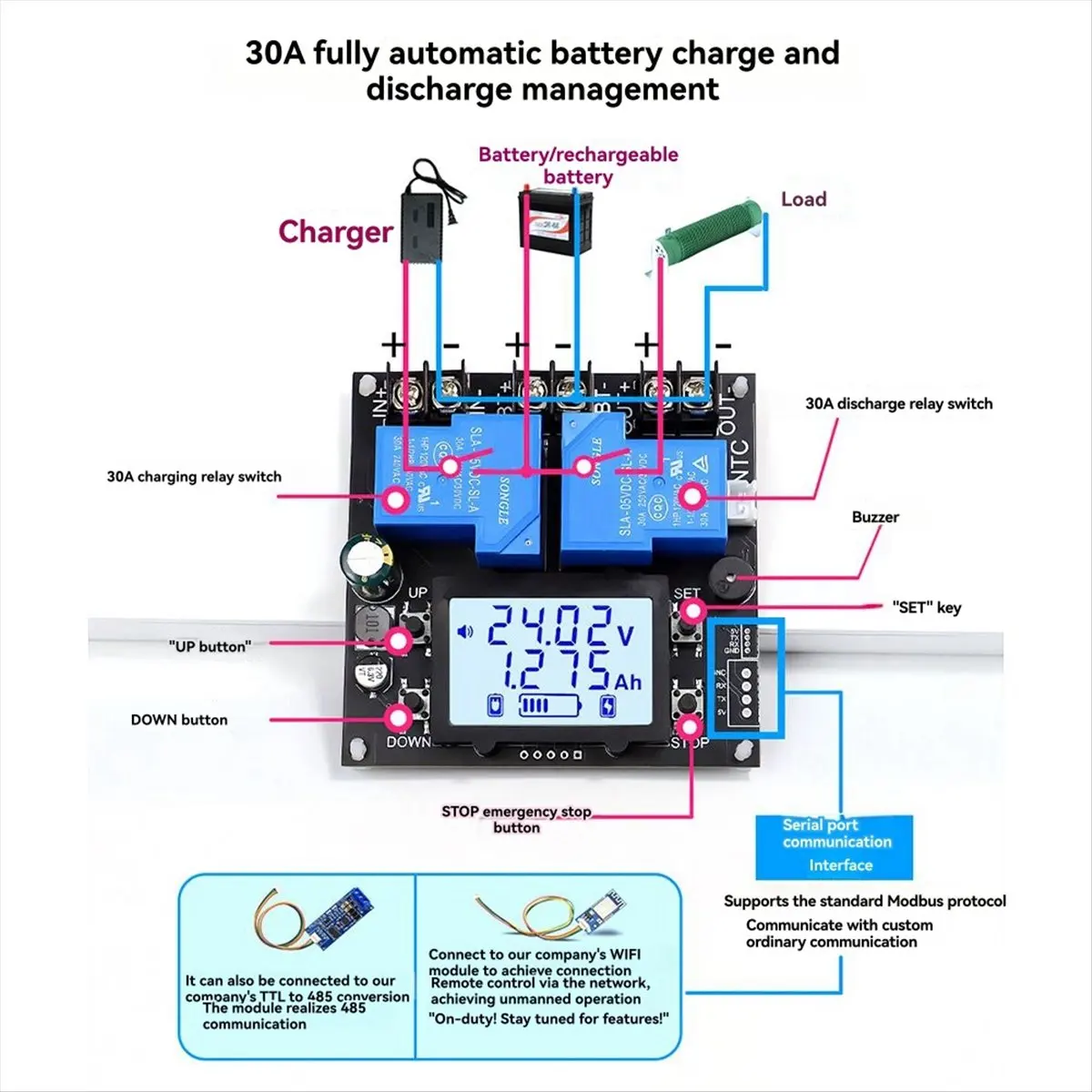 fine XY-BT13L 30A Battery Charge Control Module Charge and Discharge Protection Bidirectional Current Detection Protector
