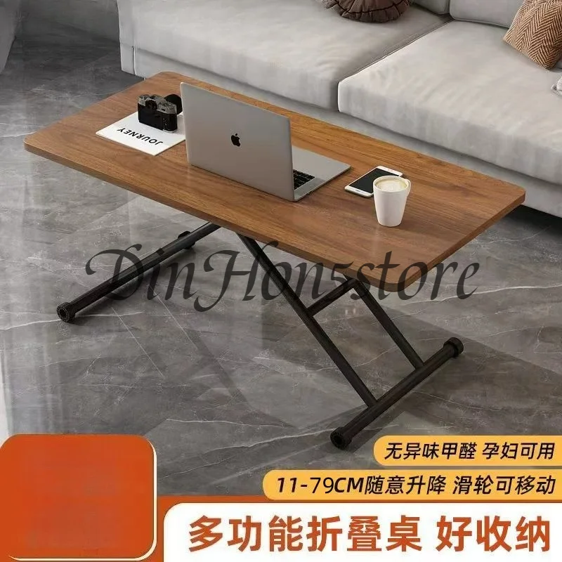 Multifunctional liftable folding coffee table dining table household small apartment with wheels removable rectangular
