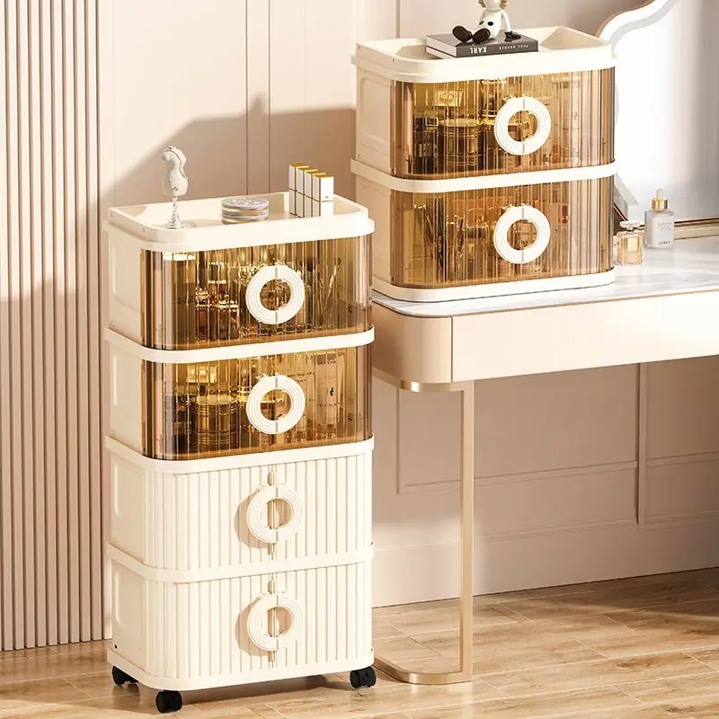 

Складной органайзер для макияжа — тележка на колесиках без сборки с раздвижными дверями, экономит место большой емкости для домашнего хранения