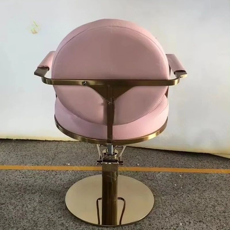 High-end luxury pink hair cutting stool leather gold stainless steel base hair salon hair chair manufacturer supply for sale
