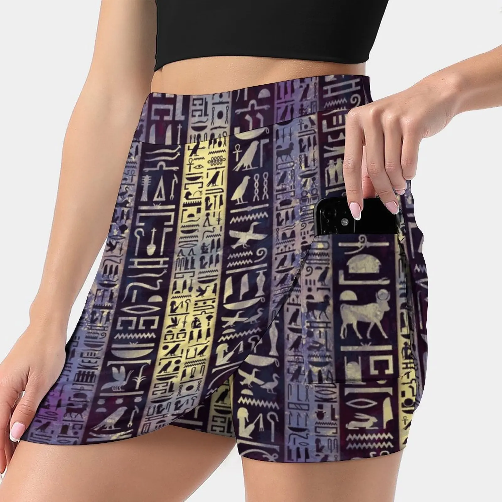 Egyptian Hieroglyphs On Purple Violet Painted Texture Korean Fashion Skirt Summer Skirts For Women Light Proof Trouser Skirt