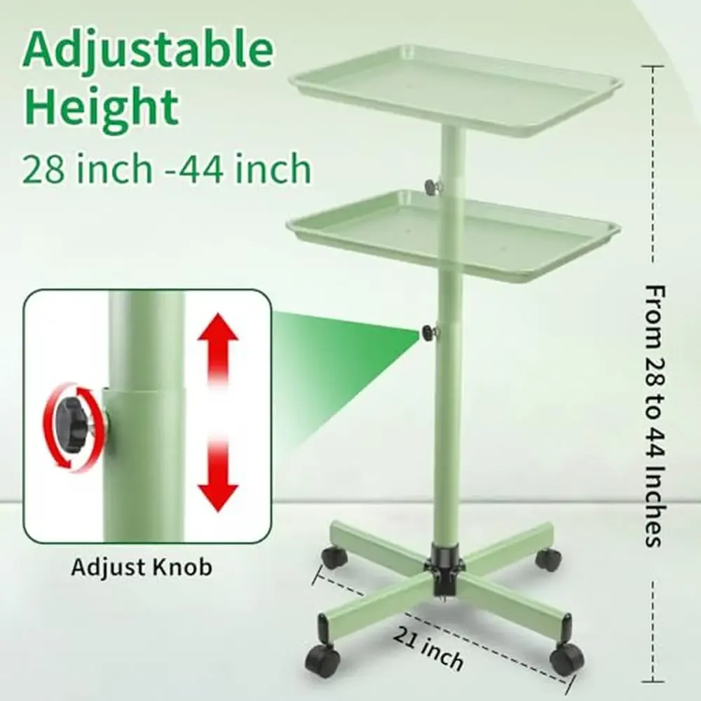 Adjustable Aluminum Salon Tray Cart with Swivel Wheels Large Capacity Tool Tray Hair Beauty Use