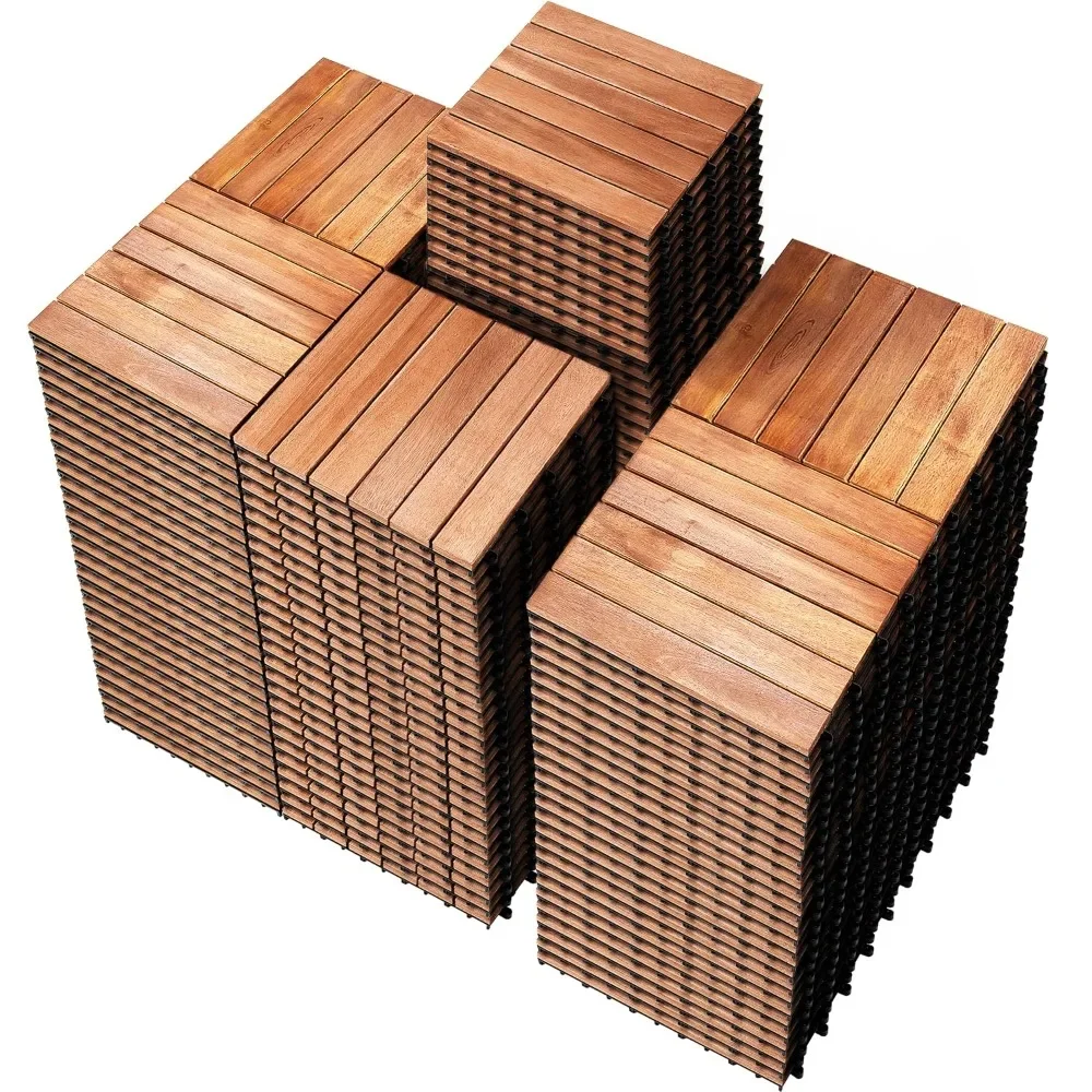 PCS FSC Certified Acacia Wood Interlocking Patio Deck Tiles - 12