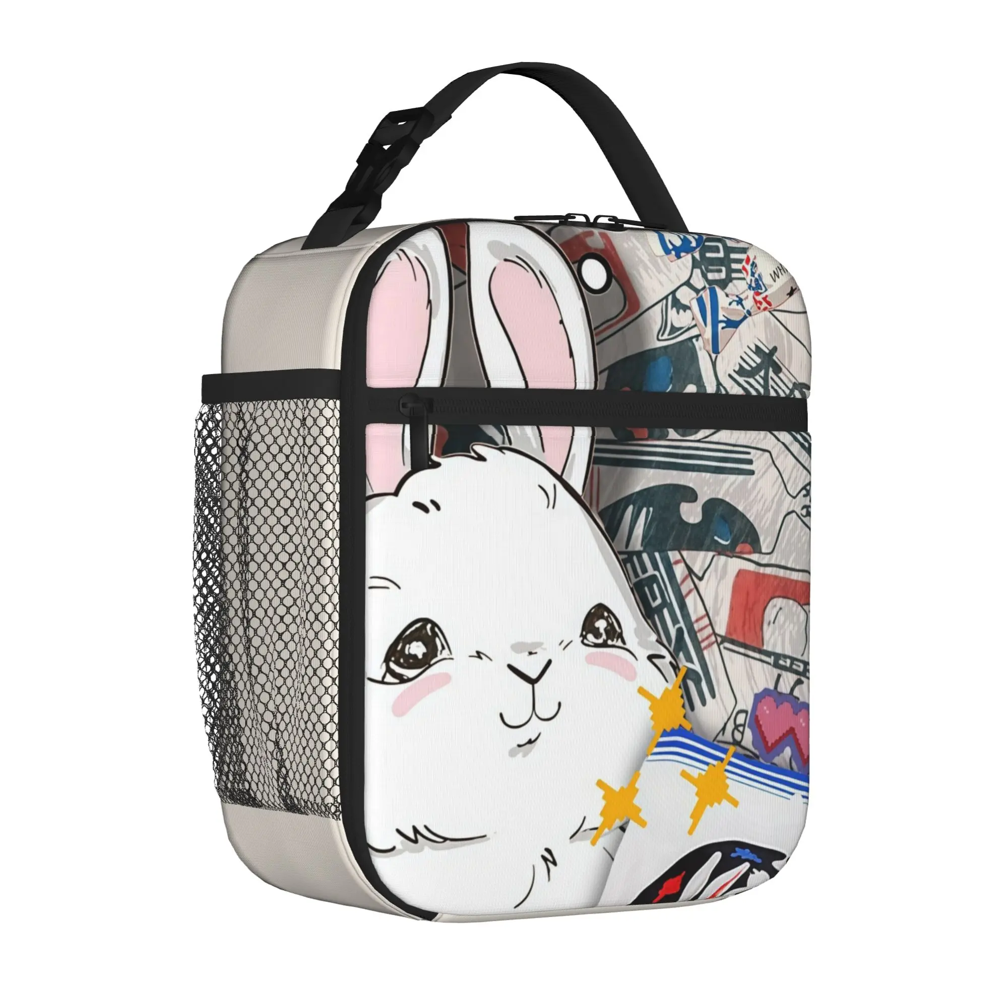 1 Piece Zipper Closure sweet Storage Bag Pocket White Rabbit School Lunch Food Box Reusable For Lunch Food Bag