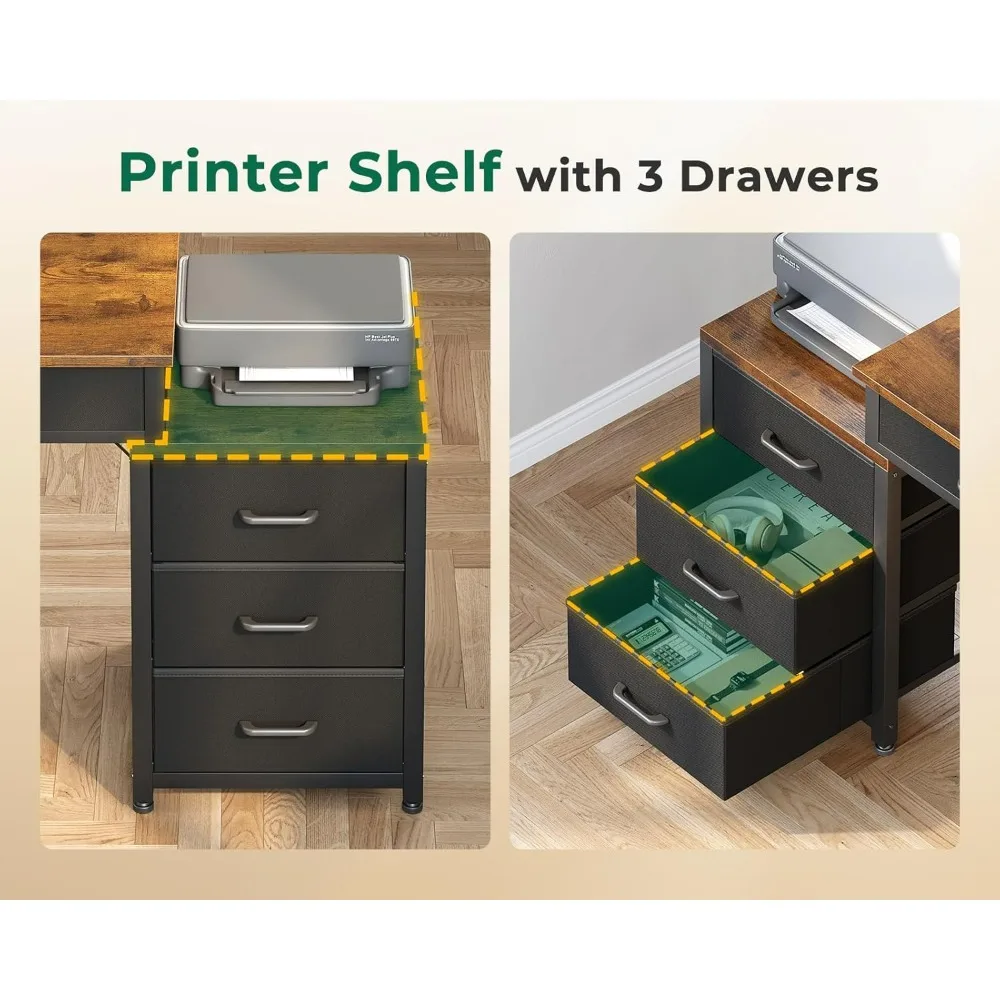 مكتب كمبيوتر مع 5 أدراج، مكتب مكتب مقاس 53 بوصة مع رف طابعة، مكتب عمل قابل للعكس للمكتب المنزلي، مكتب طاولة الكتابة #5