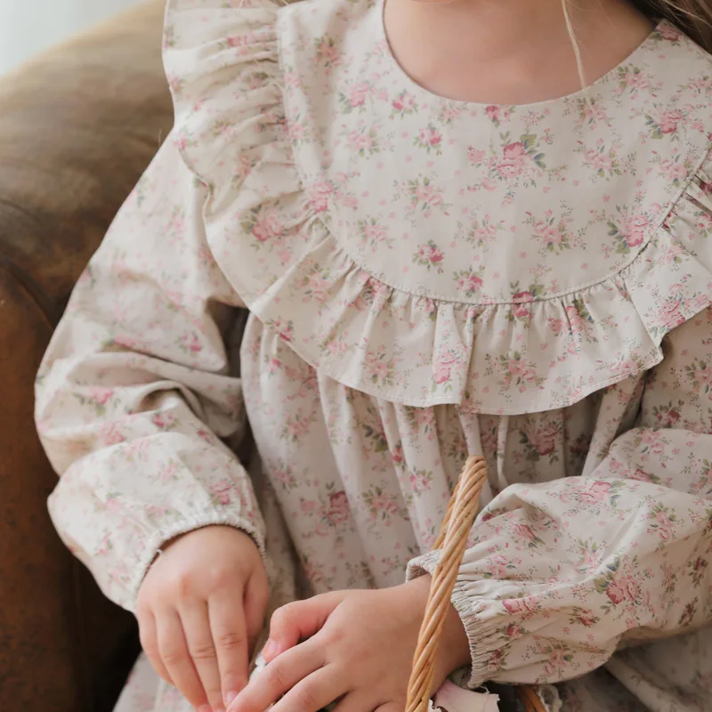 Girls' Dress Korean Version Lotus Leaf Lace  Doll Dress 2025 Autumn New Style French Floral Sweet Children's Princess Dress