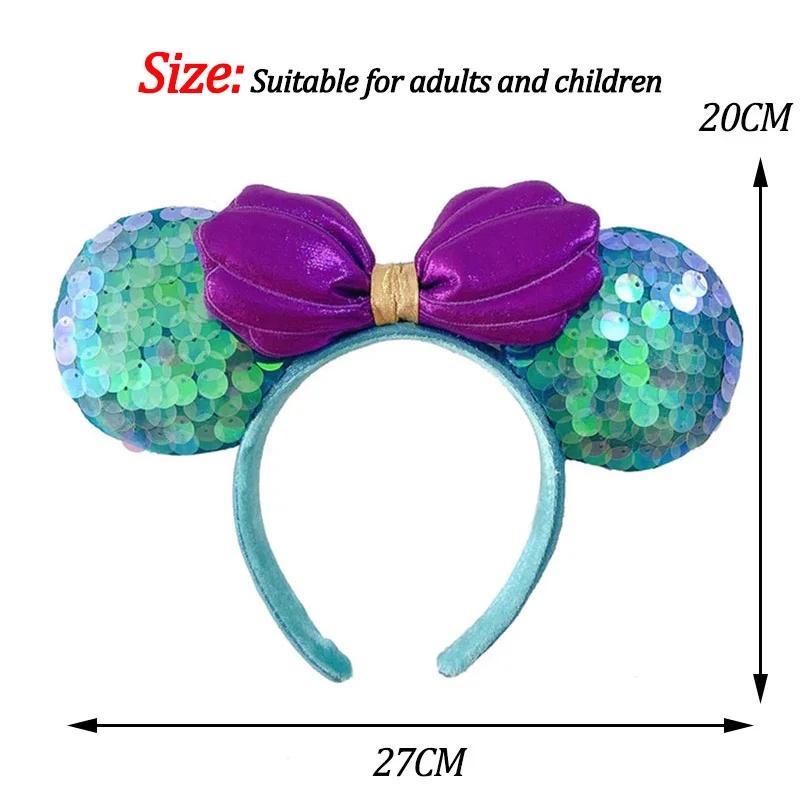 2025 오리지널 디즈니 미키 귀 머리띠 상하이 디즈니 랜드 미니 가죽 머리띠 헤어 밴드 스팽글 보우 파티 헤어 액세서리