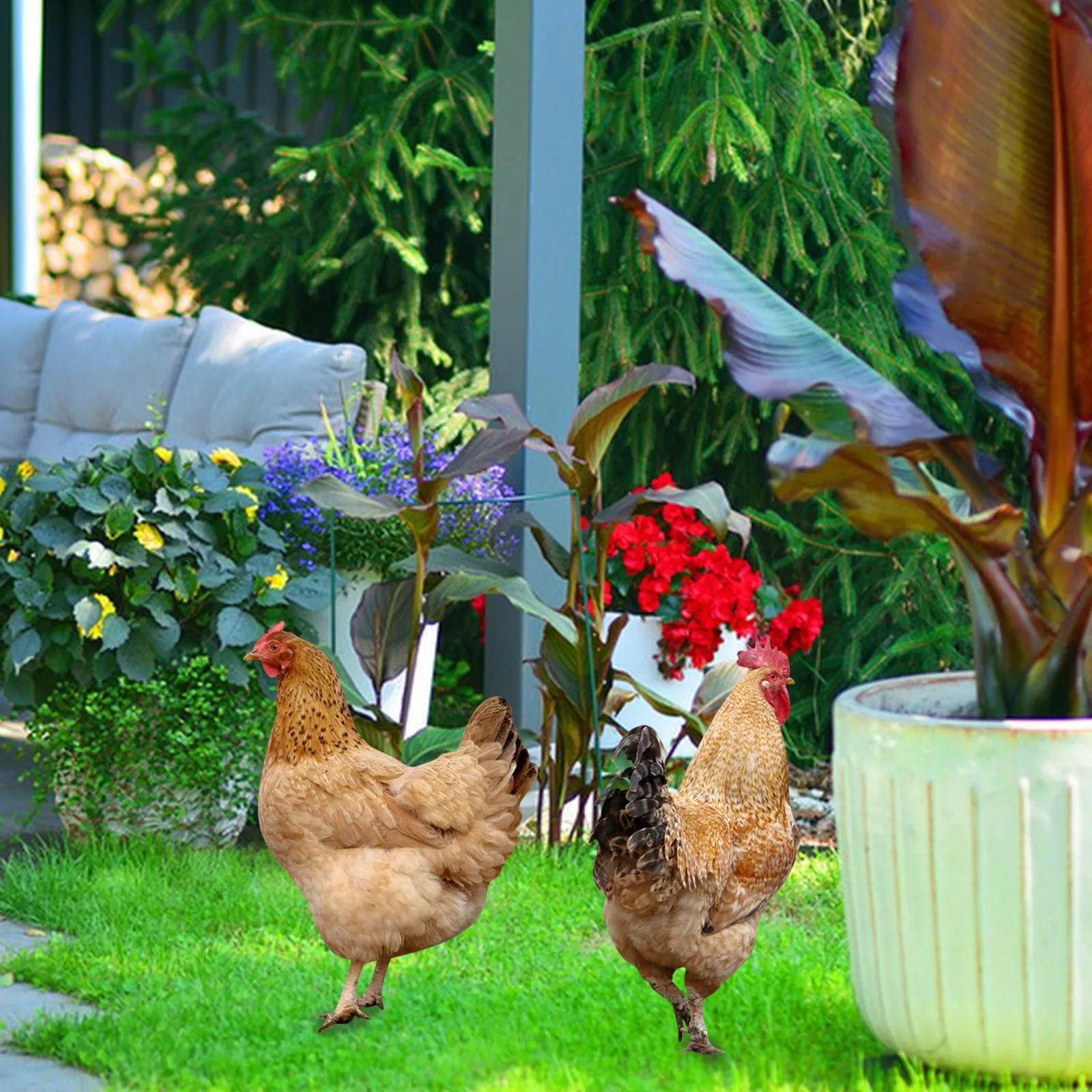 2Pcs Acrylic Chicken Garden Stake Decor Realistic Double-Sided Lawn Ornament Yard Decoration Outdoor Courtyard Stake Garden