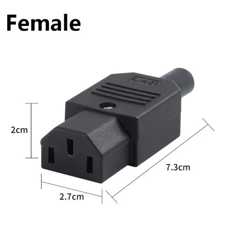 IEC Straight Cable Plug Connector C13 C14 10A 250V Black female&male Plug Rewirable Power Connector 3 pin AC Socket