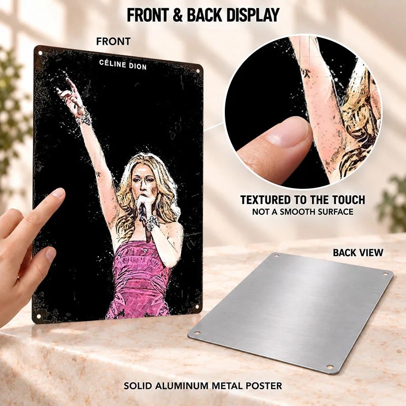 Celine Dion Singer Textured Metal Posters Personalized Aluminum Sign Vocal Pop Theme Wall Art For Listening Room Or Man Cave
