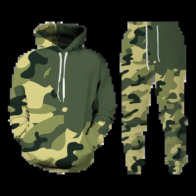 

Новая осенняя камуфляжная толстовка/брюки/костюм, мужской повседневный пуловер с капюшоном, комплект толстовки, спортивный костюм, комплект из 2 предметов, мужская одежда, костюм