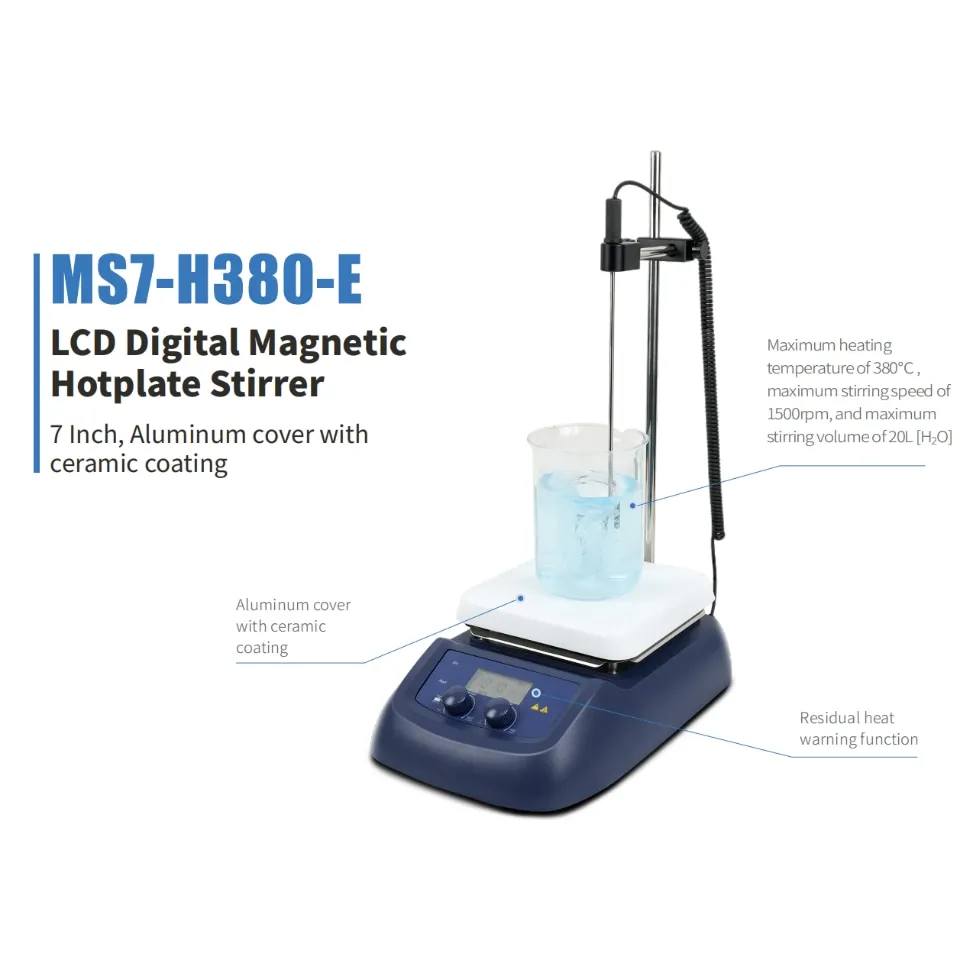 MS7-H380-E Lab Hotplate Magnetic Stirrer with PT1000 Sensor, Overheat Protection & Ceramic Coating, 380℃ Heating Plate Stirrer