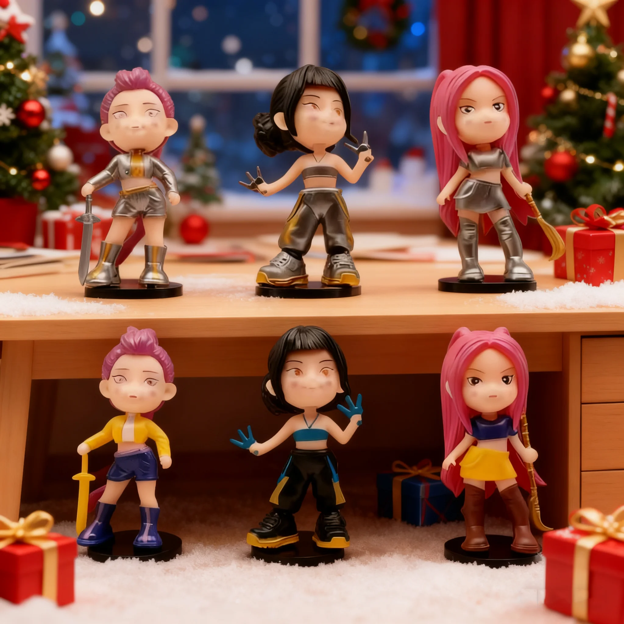 Novo 6 pçs/set q versão k pop demônio caçadores figura de ação boneca rumi mira zoey estatueta boneca coleção para crianças presentes natal
