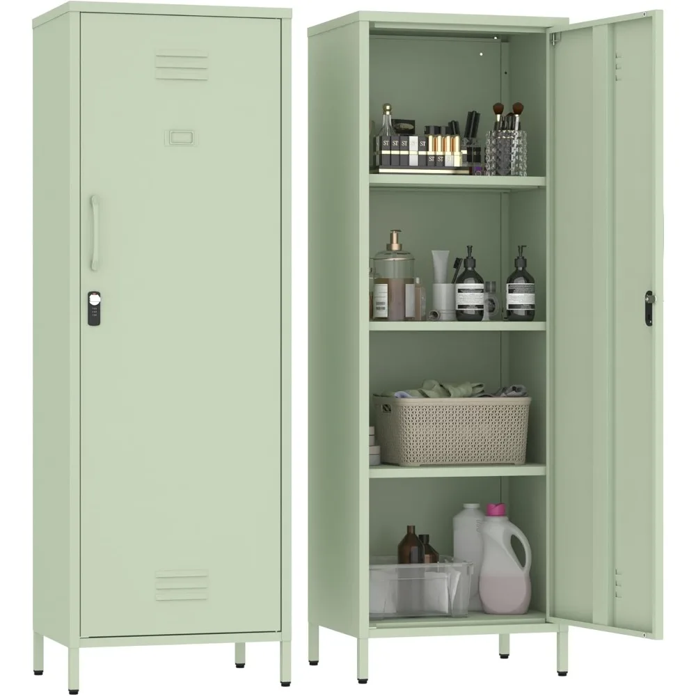 

59.06 H Green Metal Locker Storage Cabinet for Employees with Locking Door and 2 Shelves Kids Locker Tool File