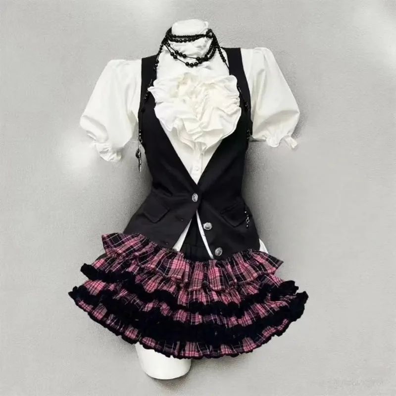 Women Puffy Skirt Cake Dress Love Printed Flower Short Patchwork Clothing Y2k Vintage High Waist Harajuku Streetwear   Design