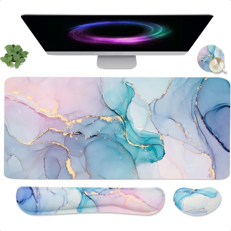 

4in1 Large Gaming Mouse Pad Keyboard Wrist Rest Pad Wrist port Mousepad Set Extended Desk Pad Waterproof Desk Mat for Home Offi