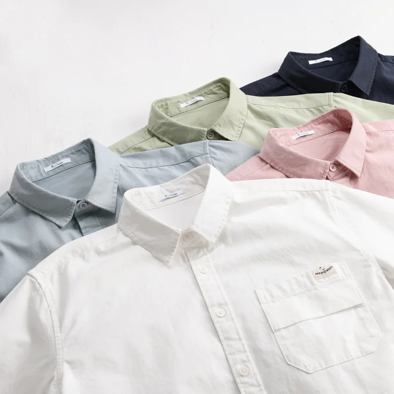 Camisa Cargo de estilo coreano para hombre, camisas rosas de primavera y verano, camisa con botones 100% cómoda de algodón con solapa y bolsillo, Top informal diario